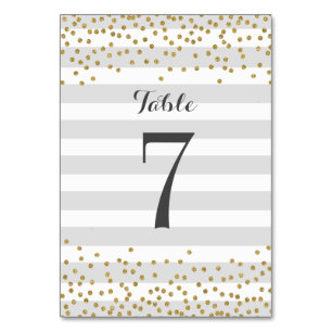 Chic Grey Gold Stripe Bridal Shower Party Wedding Table Number