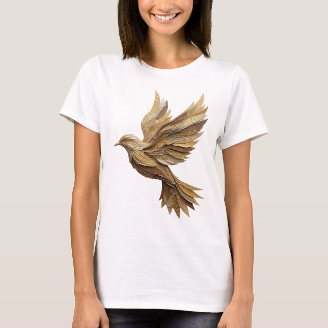 Chic Grey GOLDEN BIRD Design T-Shirt (Front)