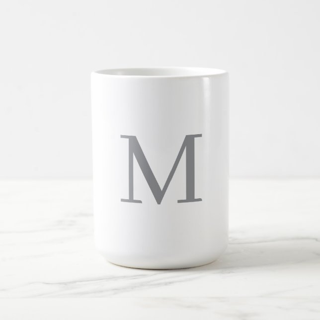 Chic Grey Initial Letter Monogram Modern Coffee Mug (Center)