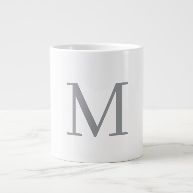 Chic Grey Initial Letter Monogram Modern Large Coffee Mug (Front)