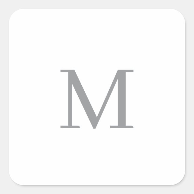 Chic Grey Initial Letter Monogram Modern Square Sticker (Front)
