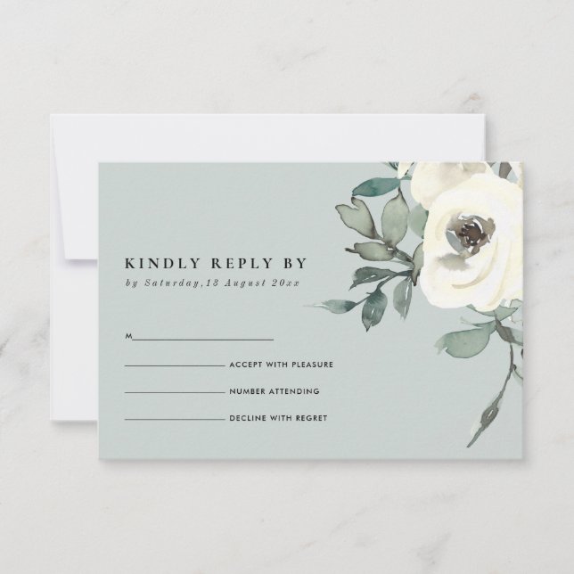 CHIC GREY IVORY WHITE FLORALWATERCOLOR BUNCH RSVP (Front)