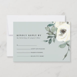 CHIC GREY IVORY WHITE FLORALWATERCOLOR BUNCH RSVP CARD
