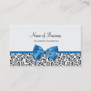 Chic Grey Jaguar Print With Cobalt Blue Bow Business Card