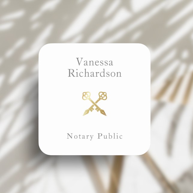 Chic Grey Minimal Gold Crossed Skeleton Key Notary Square Sticker (Creator Uploaded)