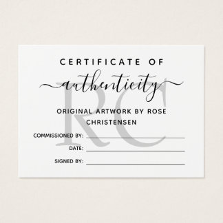Chic Grey Monogram Certificate of Authenticity