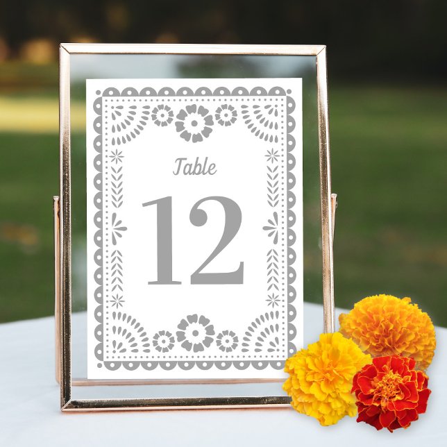 Chic Grey Papel Picado Wedding Table Number (Creator Uploaded)