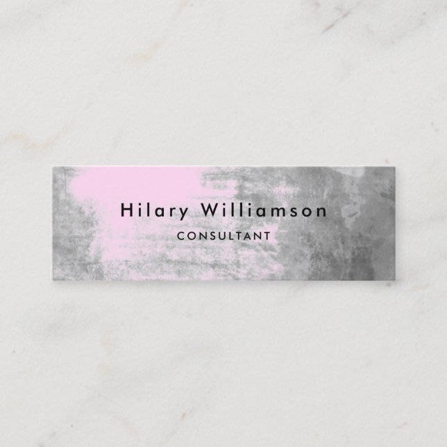 Chic Grey Pastel Pink Grunge Mini Business Card (Front)