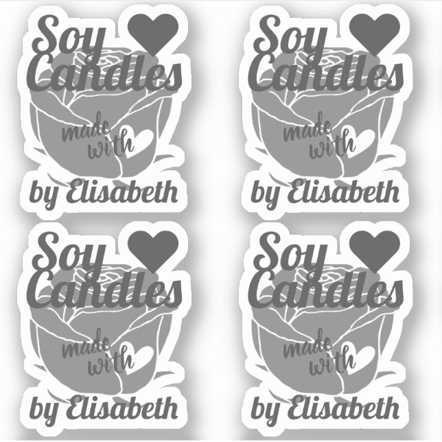 Chic Grey Rose Graphic Made with Heart Soy Candles (Front)