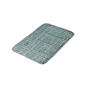 Chic Grey Seafoam Blue Green Boucle Woven Pattern Bath Mat