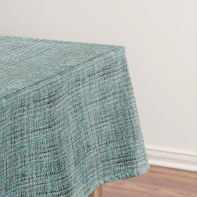 Chic Grey Seafoam Blue Green Boucle Woven Pattern Tablecloth (In Situ)