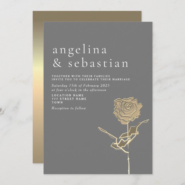 Chic Grey Wedding Invitation (Front/Back)