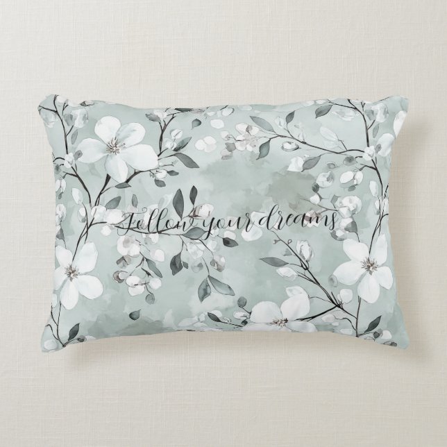 Chic Grey White Flowers Decorative Cushion (Front)