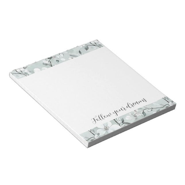 Chic Grey White Flowers Notepad (Angled)