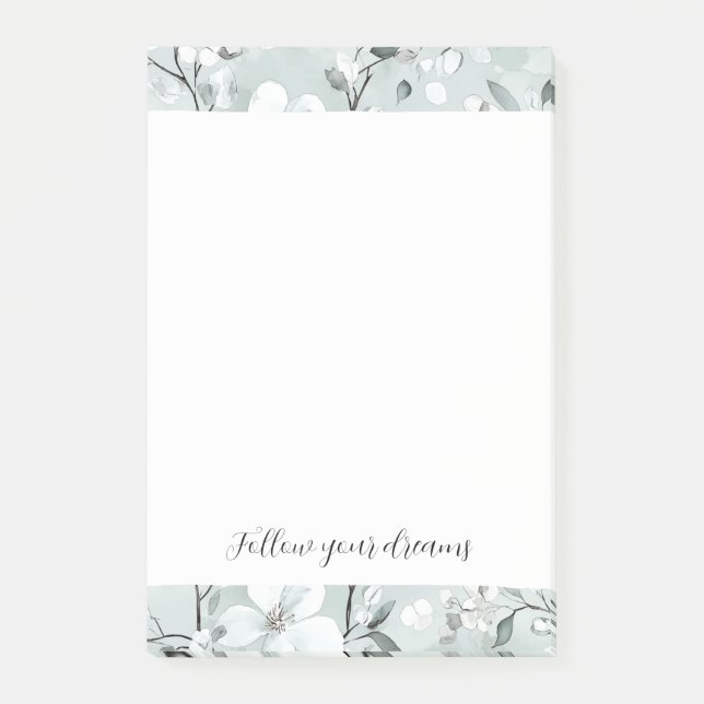 Chic Grey White Flowers Post-it Notes (Front)