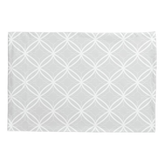 Chic Grey & White Lattice Geometric Pattern Pillowcase (Back)