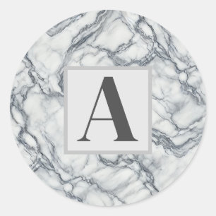 Chic Grey & White Marble Look Glamour Classic Round Sticker