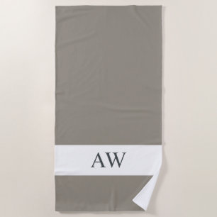 Chic Grey White Monogrammed Beach Towel