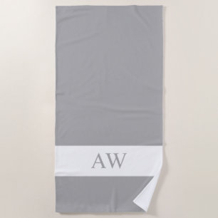 Chic Grey White Monogrammed Beach Towel