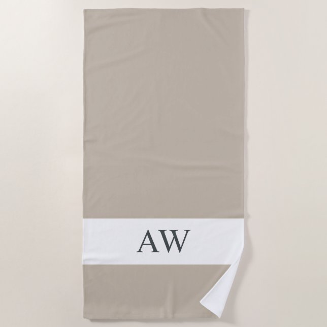 Chic Grey White Monogrammed Beach Towel (Front)