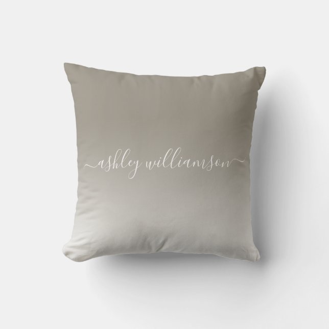 Chic Grey White Ombre Effect Monogram Name Cushion (Front)