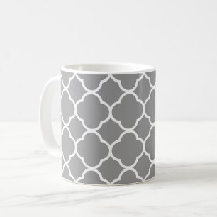 Chic Grey & White Quatrefoil Coffee Tea Mug
