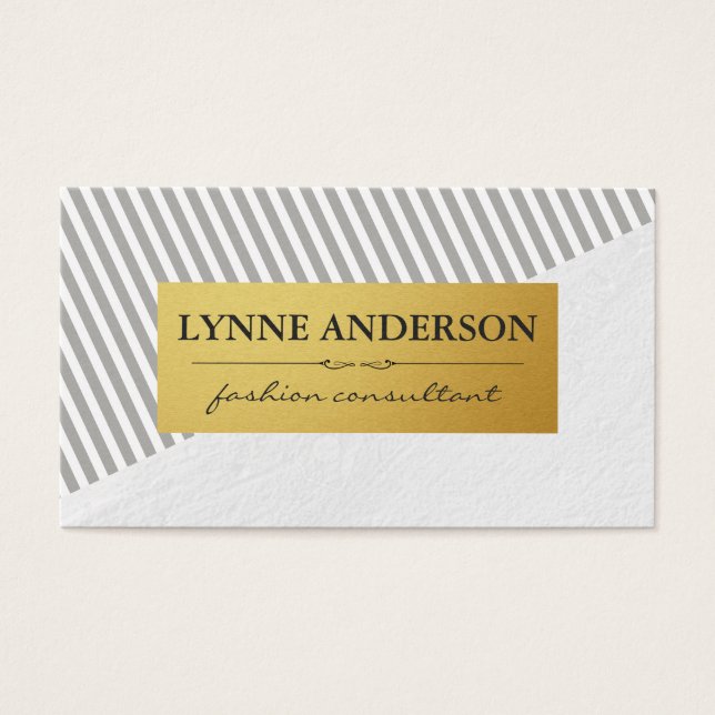 Chic Grey White Stripes Faux Metallic Gold (Front)