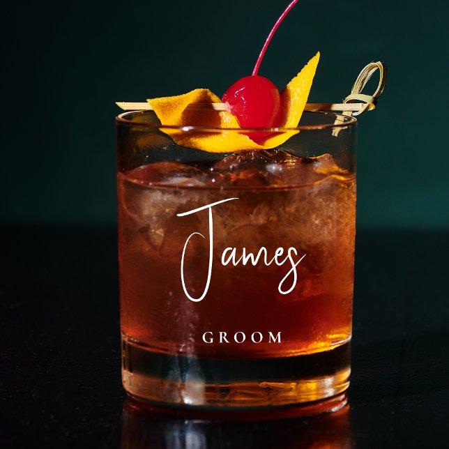Chic Groom Personalised Wedding Whiskey Glass (Creator Uploaded)