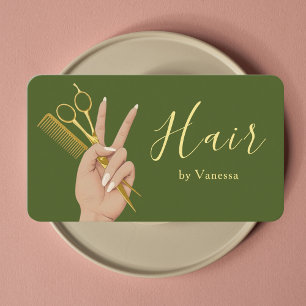 Chic Hair Salon Hairstylist Hairdresser Moss Green Business Card