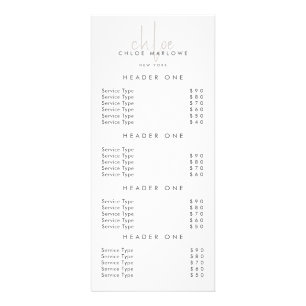 Chic Hair Stylist Beauty Salon Price List Rack Card