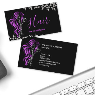 Chic Hair Stylist Typography Diamond Scissors Business Card