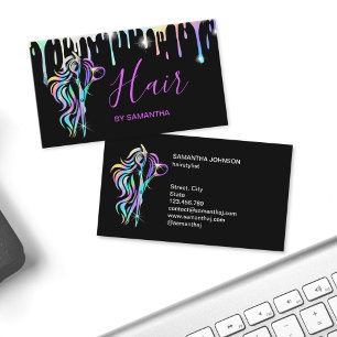 Chic Hair Stylist Typography Holograph Scissors Business Card