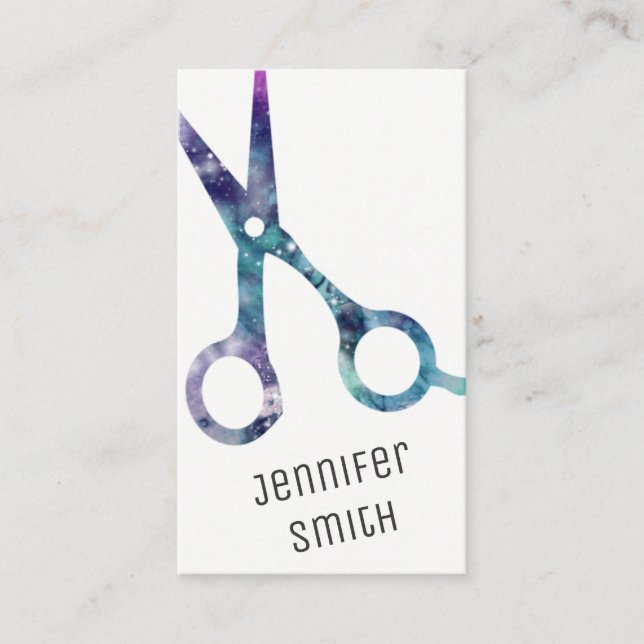 chic hairstylist hair stylist scissors galaxy appointment card (Front)