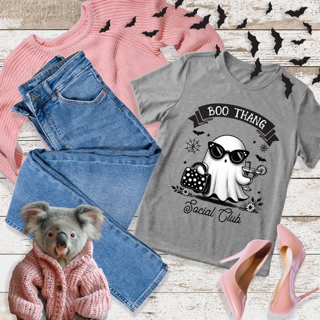 Chic Halloween Ghost Boo Thang Social Club Tri-Blend Shirt (Chic Halloween Ghost in Sunglasses "Boo Thang Social Club" Tri Blend Shirt)