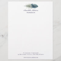 Chic Hand drawn blue grey watercolor feather V1