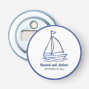 Chic Hand Drawn Boat with Waves Wedding Favour Bottle Opener