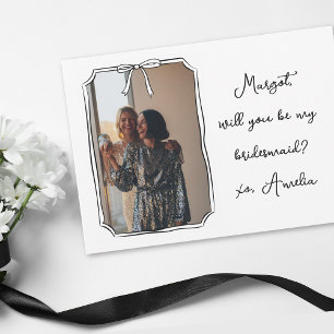 Chic Hand Drawn Bow Bridesmaid Proposal Photo Card