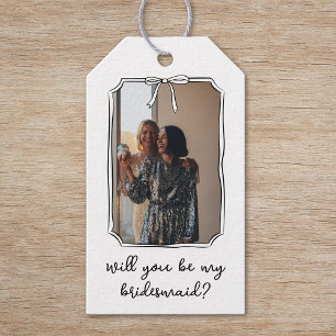 Chic Hand Drawn Bow Bridesmaid Proposal Photo Gift Tags