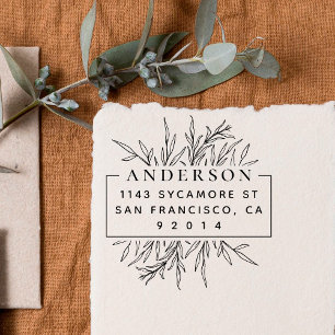 Chic Hand-drawn Meadow Leaves Name Return Address Rubber Stamp