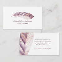 Chic Hand drawn pink purple watercolor feather