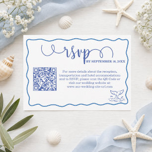 Chic Hand Drawn Sea Life Wedding QR Code RSVP Card