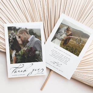 Chic Hand Lettered 2 Photo Wedding Thank You Card