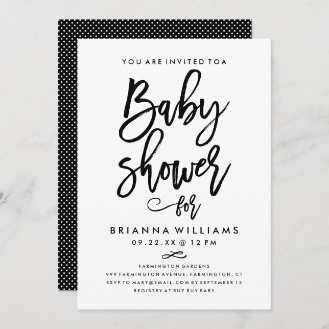 Chic Hand Lettered Baby Shower Invitation (Front/Back)