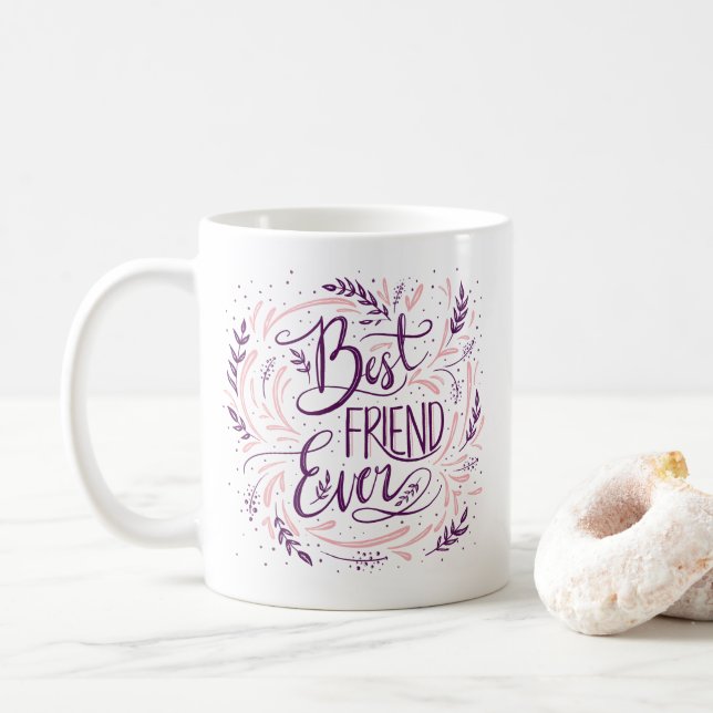 Chic Hand Lettered Best Friend Ever Personalised Coffee Mug (With Donut)