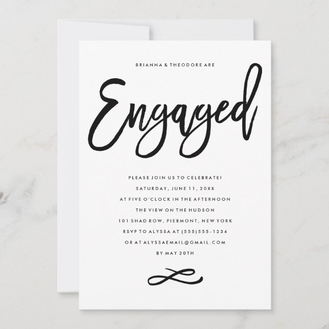 Chic Hand Lettered Engagement Party Invitation (Front)