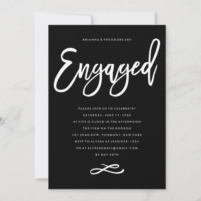 Chic Hand Lettered Engagement Party Invitation (Front)