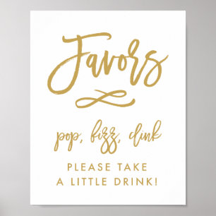 Chic Hand Lettered Gold Favours Pop, Fizz, Clink Poster