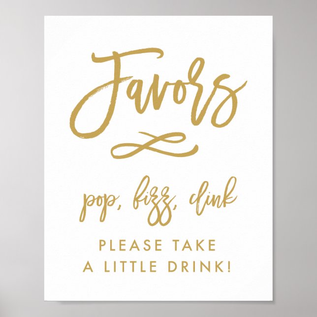 Chic Hand Lettered Gold Favours Pop, Fizz, Clink Poster (Front)