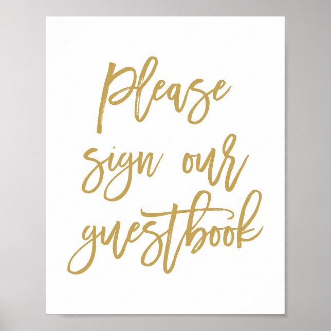 Chic Hand Lettered Gold Guestbook Sign (Front)