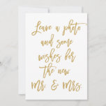 Chic Hand Lettered Gold Photo and Wishes Advice Card<br><div class="desc">"Leave a photo and some wishes for the new Mr. & Mrs."</div>